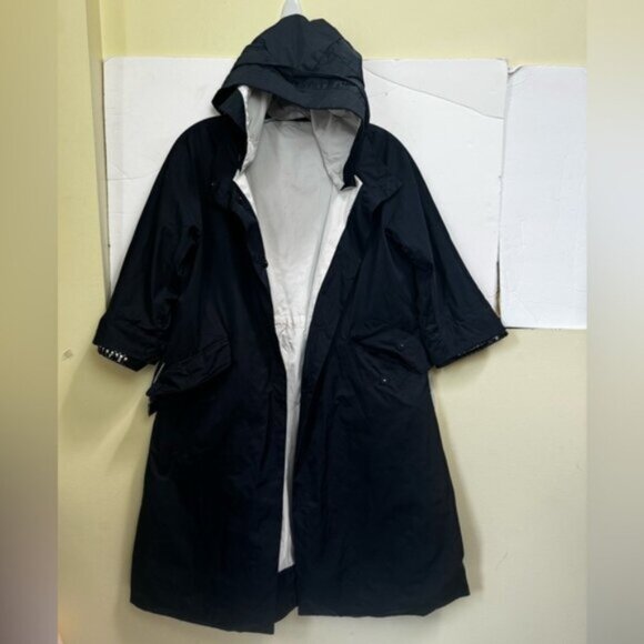 Max Mara S Reversible Trench Coat Hood Jewels  Pockets Water Repellent Jacket 4 - Picture 5 of 16
